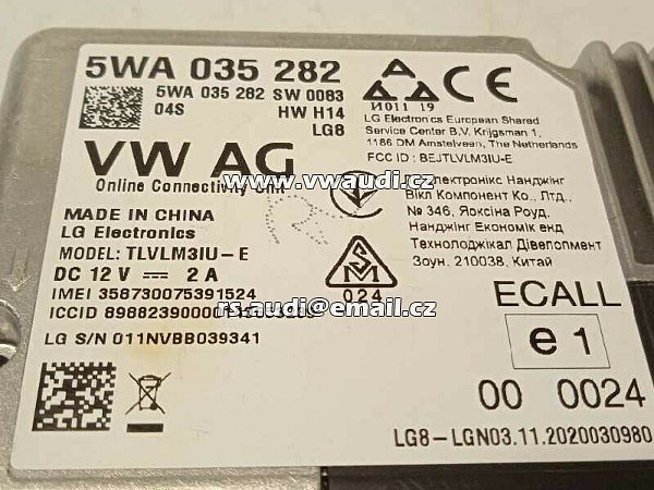 5WA 035 282  Řídicí jednotka online služeb AUDI / VW / ŠKODA SEAT - 4