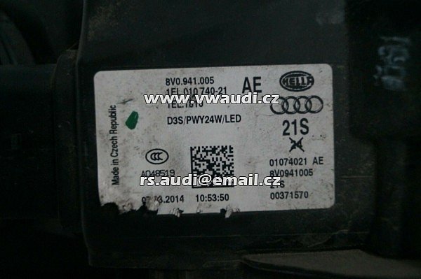 8V0 941 005  Přední světlo Audi A3 Xenon levé Hella 8V0 - 2