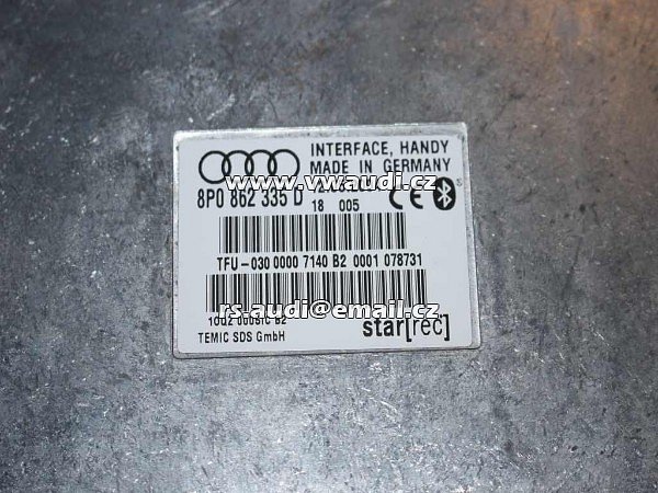 8P0 862 335 D Audi A3 8P / Audi TT 8N ECU jednotka pro mobilní telefon Bluetooth handsfree systém  - 2