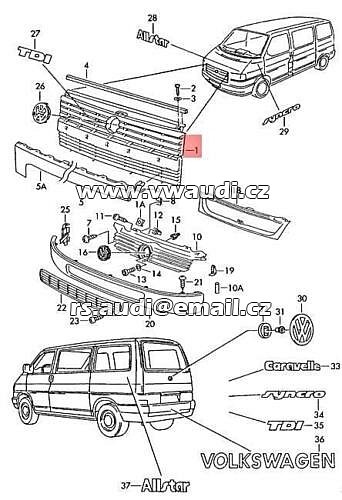 701 853 653 E maska ​​chladiče VW Eurovan T4 Mulivan Transporter Syncro 701853653E01C - 5