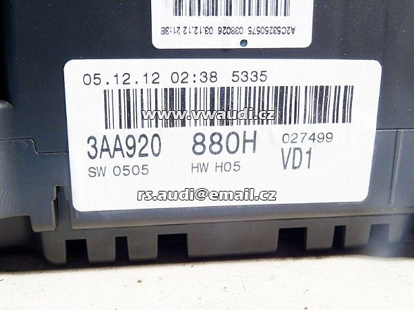  3AA 920 880 H Tachometer VW Passat B7 Variant (362) 3AA920 880H 2.0 TD - 2