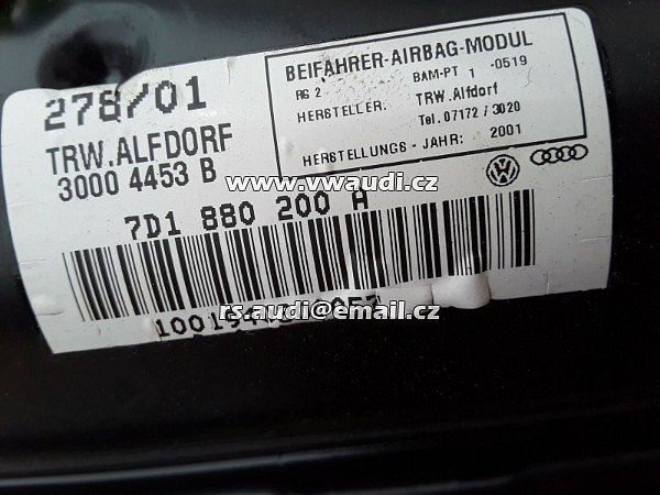 7D1 880 200  VW Transporter T4 IV  (70xa) (07.90-04.03) SRS airbag spolujezdce Multivan  - 5