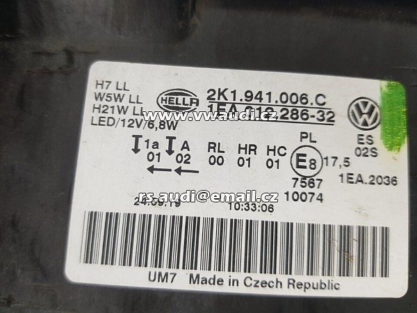 2K1 941 006 C VW Caddy IV Facelift 2019 Halogenový světlomet pravý - 7