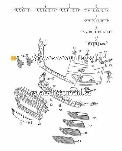 8V3 807 682 A A3 8V 2013-2016 přední spodní nárazník mlhová mřížka pravá  - 2