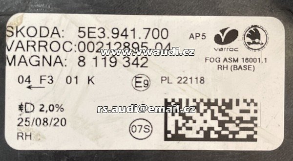 5E3 941 700 Přední mlhovka LED Škoda Octavia 5E IV MK4 2020-2022 pravá, strana řidiče - 3