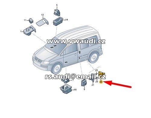 2K5 907 437 CADDY 2K MK3 LEVÉ POSUVNÉ DVEŘE KONTAKT 2K5907437 ORIGINÁL - 2