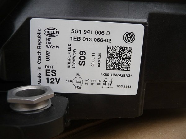 5G1 941 006D VW Golf 7 MK VII - Přední  světlomet  - pravý přední H7 H9 - 5
