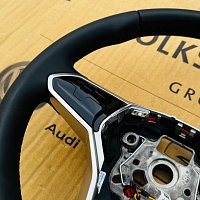 NOVÝ kožený volant Volkswagen VW Golf 8 T-Roc TOUAREG CR7 PASSAT Sportovní zkosený tříramený VYHŘÍVANÝ - 3