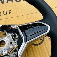 NOVÝ kožený volant Volkswagen VW Golf 8 T-Roc TOUAREG CR7 PASSAT Sportovní zkosený tříramený VYHŘÍVANÝ - 5