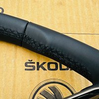 NOVÝ kožený volant Volkswagen VW Golf 8 T-Roc TOUAREG CR7 PASSAT Sportovní zkosený tříramený VYHŘÍVANÝ - 6