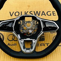NOVÝ kožený volant Volkswagen VW Golf 8 T-Roc TOUAREG CR7 PASSAT Sportovní zkosený tříramený VYHŘÍVANÝ - 13