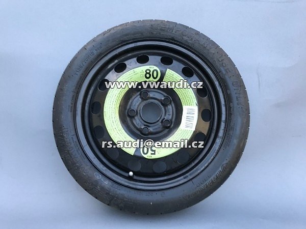  5Q0 601 027AR VW AUDI ŠKODA Rezerva 16&quot; . Rezervní kolo na dojetí - dojezdové kolo . disk ocelový + pneu . úzká rezerva