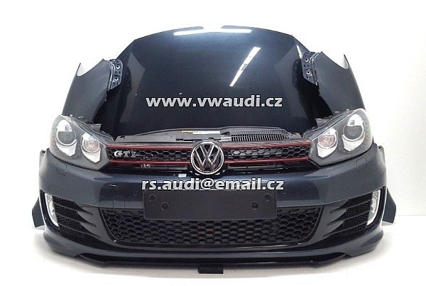 VW Golf 6 VI GTI  Kompletní přední část vozidla předek vozu VW Golf 6 VI GTI 2.0 TFSI     Přední kapota blatník spoiler nárazník xenon led světla mřížka nárazník maska čelo chladičová stěna