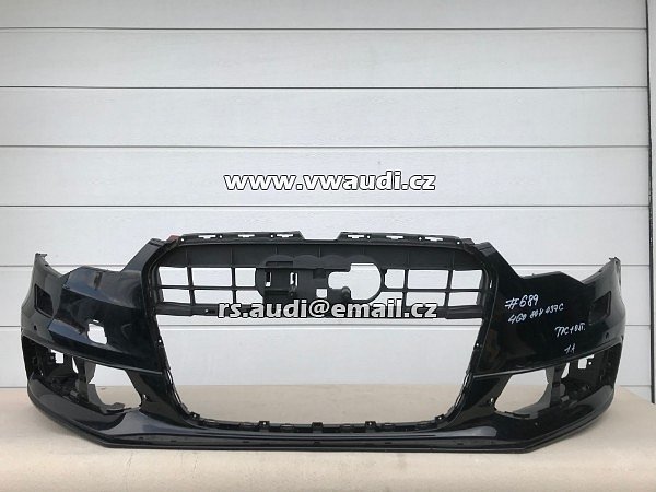 4G0 807 437C Nárazník přední A6 4G C7 S-Line 2012 2014 - s otvory na ostřikovače světlometů  + otvory pro parkovací čídla 4 X   PDC černá barva 