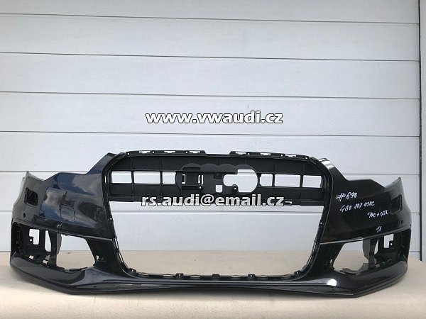 AUDI 4G0 807 437C  Nárazník přední A6 4G C7 S-Line 2012 2014 - s otvory na ostřikovače světlometů  + otvory pro parkovací čídla 4 X   PDC černá barva 