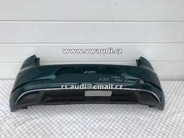 Zadní nárazník 5G6 807 421BK  VW Golf 7 VII 5G Facelift 2016 2017  chrom lišta spoiler       + PDC otvory OTVOR fifuzor tažné 5G6 807 568 R barva Zelená metal   