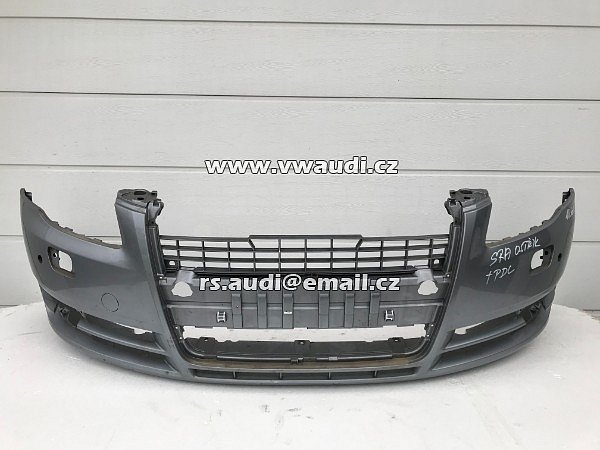 8E0 807 437 AH  Audi A4 B7 2006 2007 2008 Nárazník přední s otvory na ostřikovače světlometů + otvory pro parkovací čídla 4 X