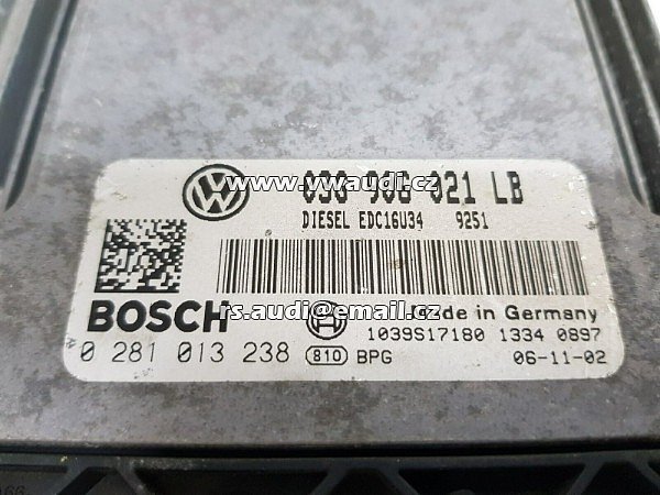 Řídící jednotka motoru ECU OCTAVIA II 1.9 TDI BXE ECU BOSCH 0281013238 - O3G906021LB -EDC16U34