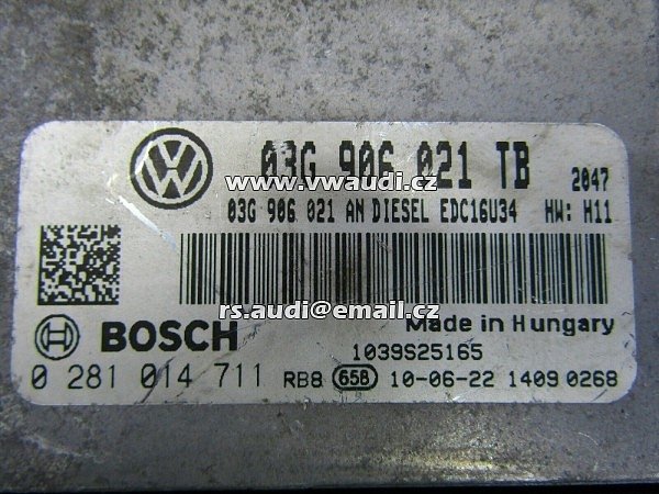  03G 906 021 TB Řídící jednotka motor ECU Škoda 0281 014 711 .  0281014 711 O3G906021TB  .O3G 906021 TB