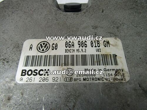  06A 906 018 GM BOSCH 0 261 206 921 Řídicí jednotka motoru VW MK4 Golf IV 2,0 L BENZIN 