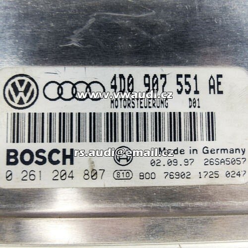 4D0 907 551 AE Bosch 0261204807 Řídicí jednotka motoru Audi A6 4B 2.8