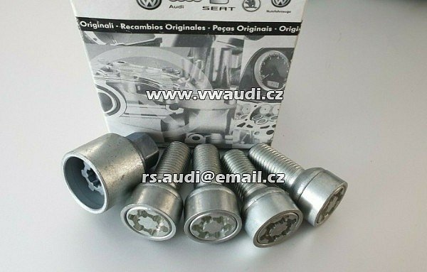WHT 003319A Originální Škoda Seat VW Audi sada zámků ráfku / šroubů pro zamykání kol