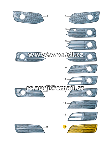     8P0 807 681 T   T94   AUDI A3 8P   Levá spodní mřížka nárazníku lak černý  + chrom Audi A3 8P