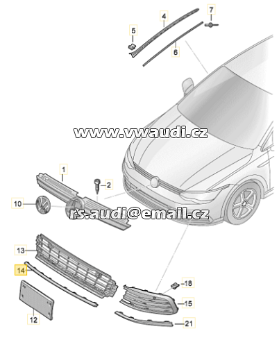 5H0 853 677 Ú  5H0 853 677 F9 B9   Golf MK8 přední nárazník střed černý 