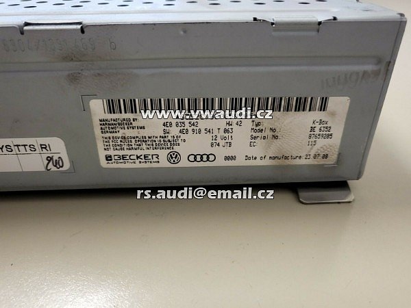 4E0 910 541 T /4E0 035 542 / BECKER 4E0 035 541 BECKER Audi Q7 4L 2010 Audi A6 C6 4E A8 Rádio K-Box Tuner Modul přijímače