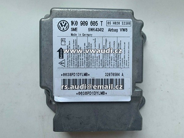 1K0909605T 5WK43412 Golf 5 V  Audi Skoda modul řídicí jednotky airbagů ECU