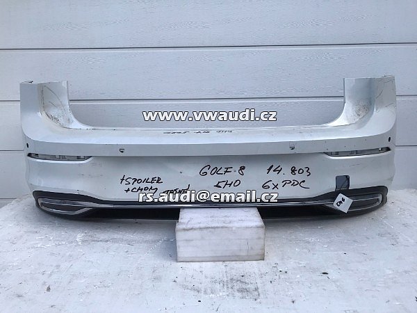 5H6 807 421  Nárazník zadní VW Golf 8 VIII BÍLÁ barva chrom PDC 6X  +SPOILER 5H6 807 568F