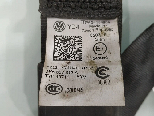 VW CADDY 2 II 2K III 3 bezpečnostní pás pravý zadní 2K5857812RAA