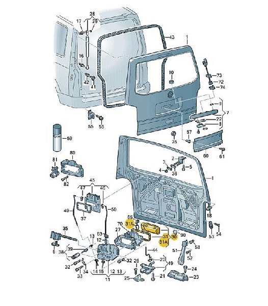 7E5 827 565B VW T5 2012  - klika zadních  pátých dveří  zadní víko 